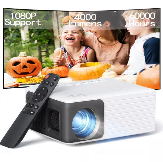 Mini Projector 1080P Supported,4000 Lumens LED 3.0 Outdoor Theater, 60000HRS Lamp Life,Black