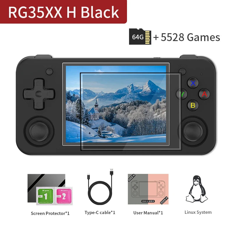 RG35XX H Handheld Game Console Linux 3.5 Inch IPS Screen H700 Retro Video Games Player 3300Mah 64G 5528 Classic Games