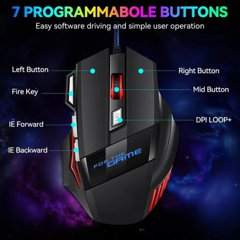 Wired Gaming Mouse USB Computer Mouse Gamer 7 Button RGB Backlit Ergonomic Mouse Backlight Game Mause Optical Mice for PC Gaming