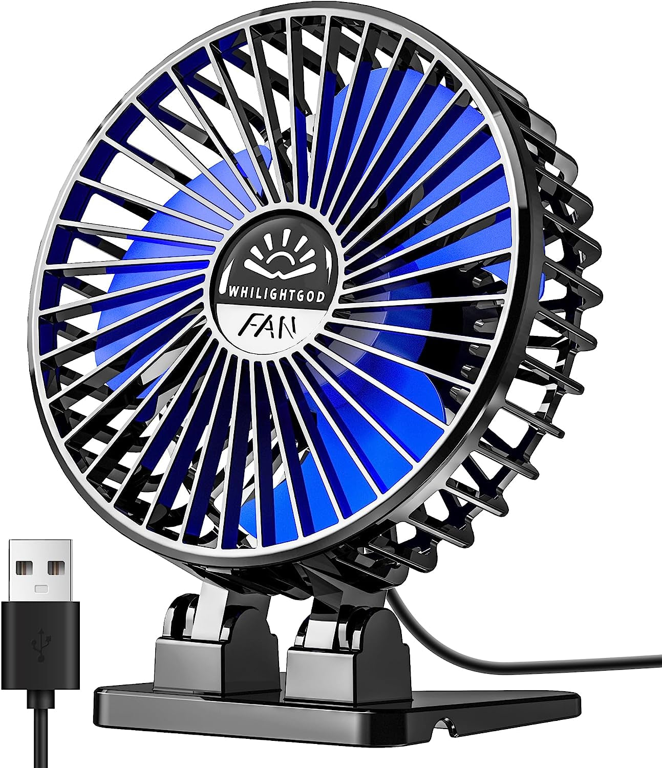 Desk Fan, USB Fan for Desk, Mini Desk Fan, 3 Speed Rotation Strong Wind, Protable Small Desktop Cooling Fan, Quite Mini Personal Fan for Home Office Table Bedroom Travel Curise(Black Blue)