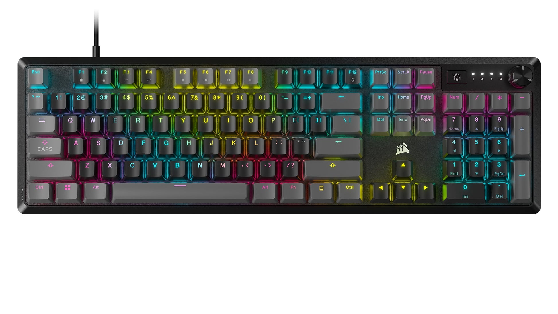 K70 CORE RGB Wired Gaming Mechanical Keyboard with Pre-Lubricated  MLX Red Linear Key Switches, Media Control Dial, Sound Dampening, Icue Compatibility, QWERTY NA Layout - Grey