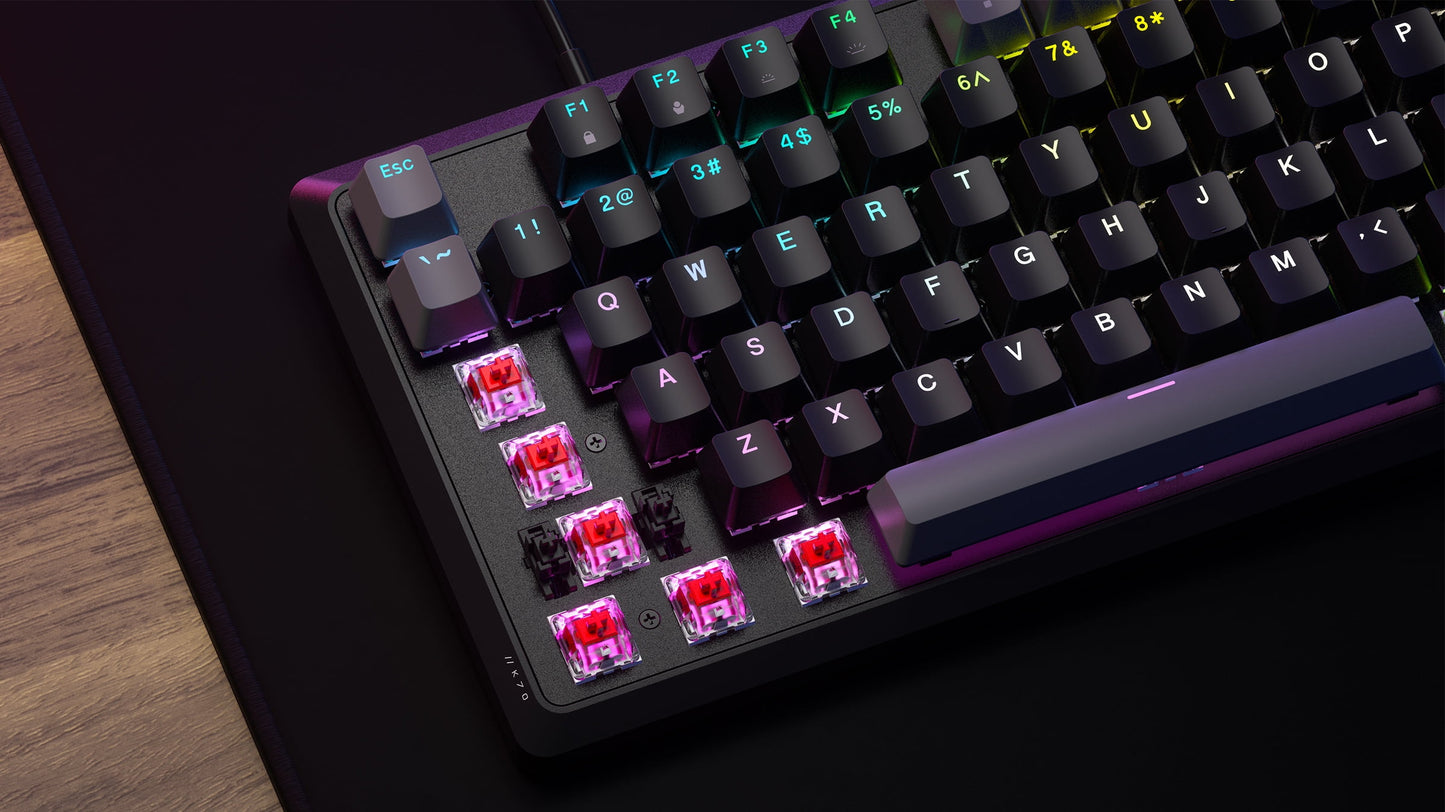 K70 CORE RGB Wired Gaming Mechanical Keyboard with Pre-Lubricated  MLX Red Linear Key Switches, Media Control Dial, Sound Dampening, Icue Compatibility, QWERTY NA Layout - Grey