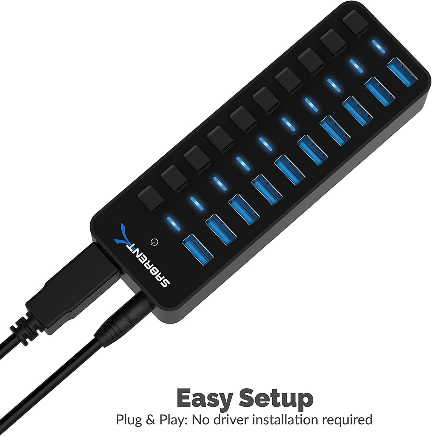 10-Port 60W USB 3.0 Hub with Individual Power Switches and Leds Includes 60W 12V/5A Power Adapter (HB-BU10)