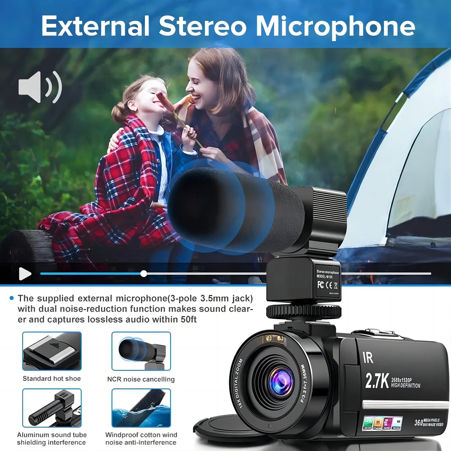 Video Camera Camcorder 2.7K for Youtube Vlogging Camera IPS 36MP Digital Camera Recorder 16X Digital Zoom Camera Recorder